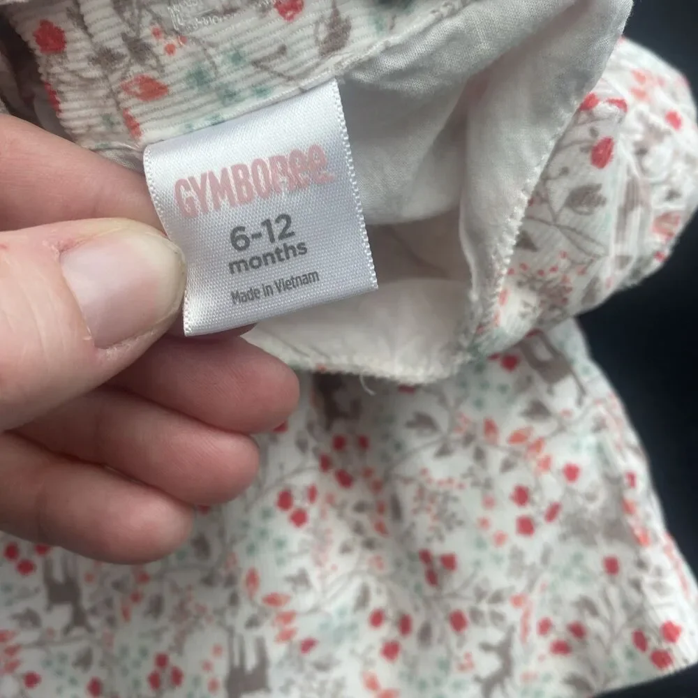 Gymboree Baby Dress 6-12 Months Floral Corduroy Bow Fall 2016 Woodland Deer